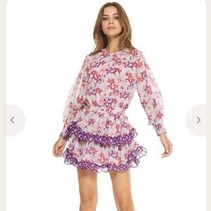 Misa Los Angeles Purple floral Camila dress ruffled tiered   M